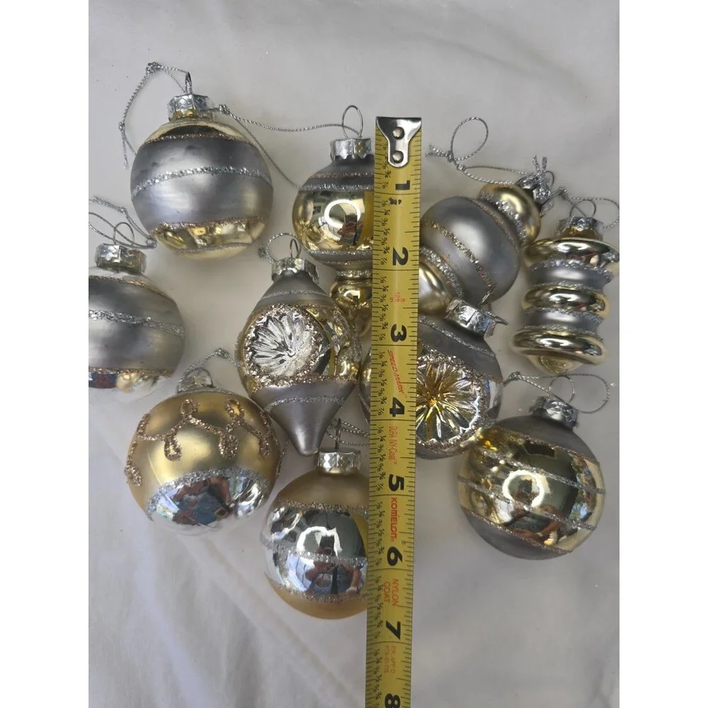 RAZ Imports Vintage Reflector Ornaments Silver/Gold Glass Set of 10 Christmas